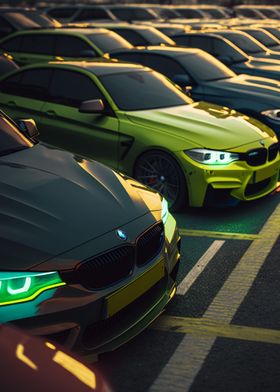 Green BMW parking lot