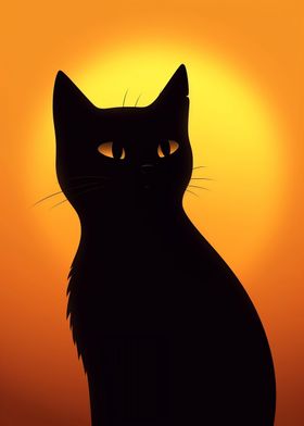 Sunset Cat Silhouette