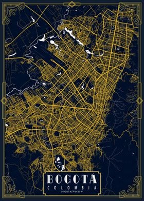 Bogota City Map Gold