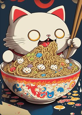 Cat Eating Ramen