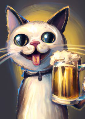 Happy Cat with Beer