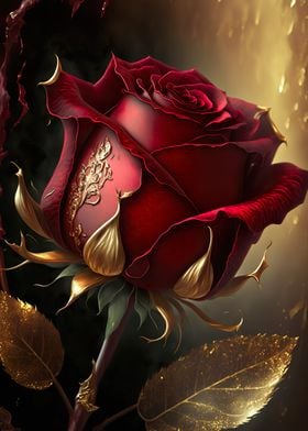 mystical golden red rose