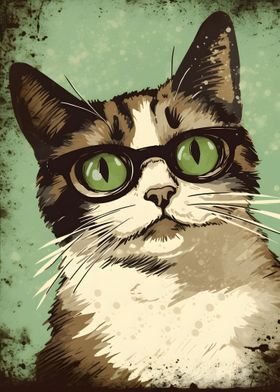 Vintage Cat With Glasses