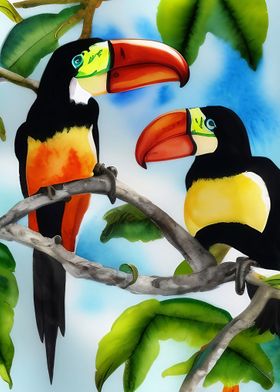 Two colorful toucans