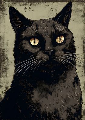 Black Cat Portrait Vintage