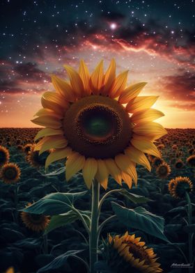 Sunflower Field Night Sky