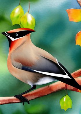 A beautiful waxwing bird