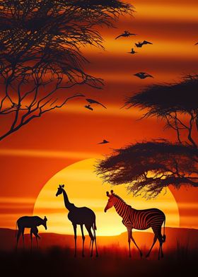 giraffe animal sunset