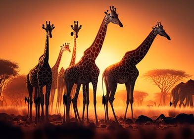 giraffe animal sunset