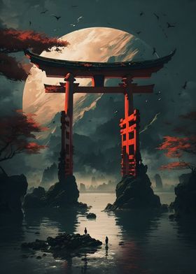 torii gate and planet