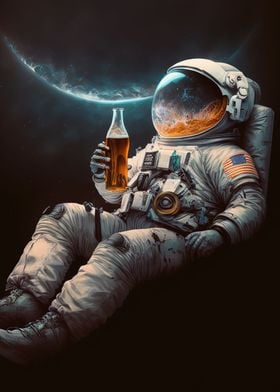 Funny astronaut with beer