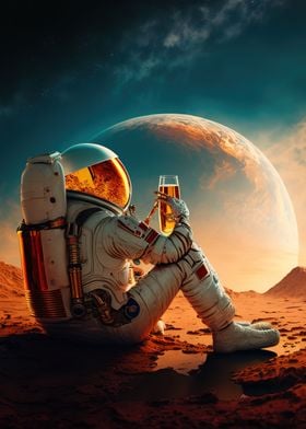 Funny astronaut with beer