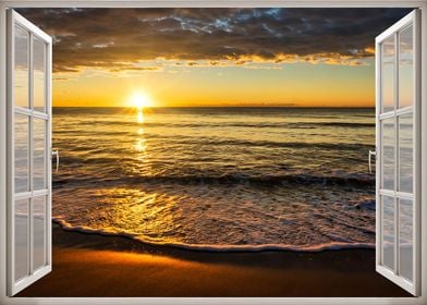 Window view beach sunset