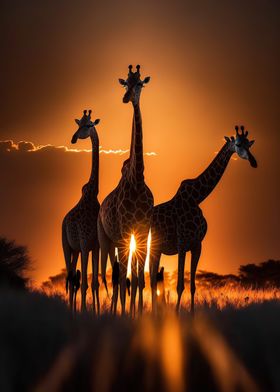 giraffe animal sunset