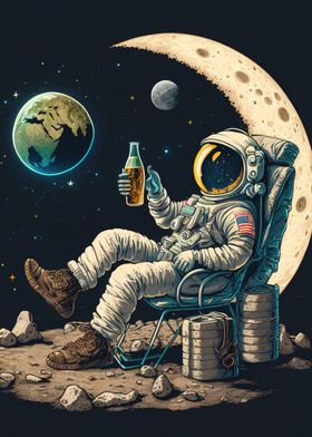 Funny astronaut with beer