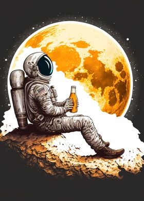 Funny astronaut with beer