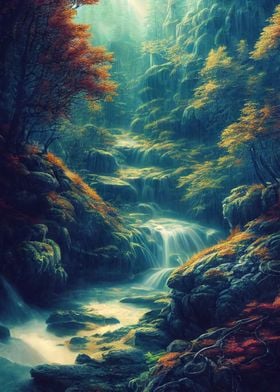 Waterfall in Forest Nature