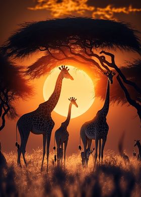 giraffe animal sunset