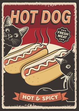 Funny Retro Cat hot dog 4