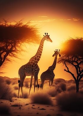 giraffe animal sunset