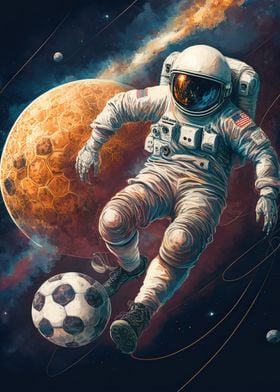 Astronaut playing football