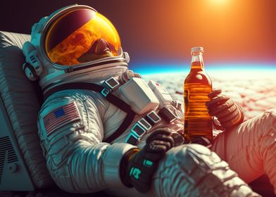 Funny astronaut with beer