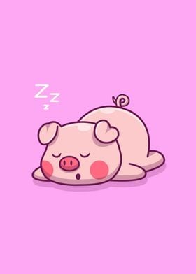 Cute Pig Sleeping Cartoon 