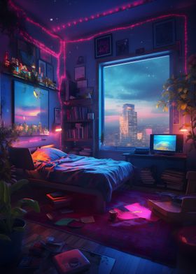 Retro Synthwave Room Night