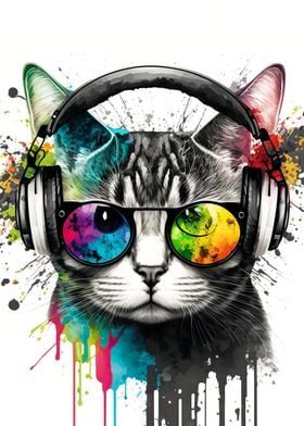 Cat headphone dj music