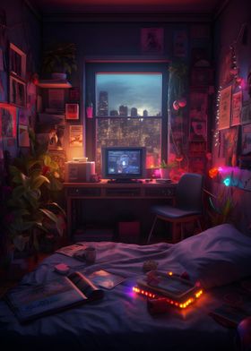 Retro Synthwave Room Night