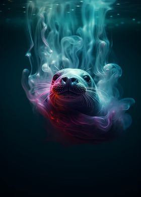 Seal Water Neon Smoke Art
