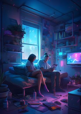 Retro Synthwave Room Night