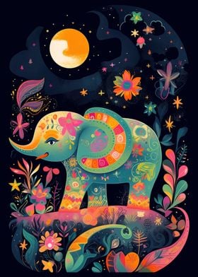 Elephant Graphic Neon Art