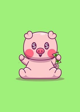 Cute Pig With Paper Money 