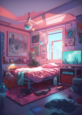 Retro Synthwave Room Night