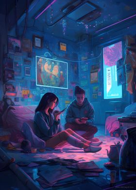 Retro Synthwave Room Night