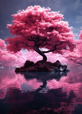 Blossom tree in lake