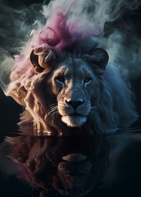 Lion Water Neon Smoke Art