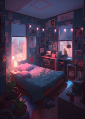 Retro Synthwave Room Night