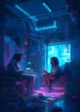 Retro Synthwave Room Night