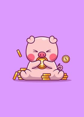 Cute Pig With Gold Money 