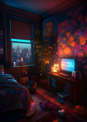 Retro Synthwave Room Night