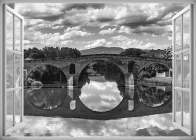 Window view bridge river