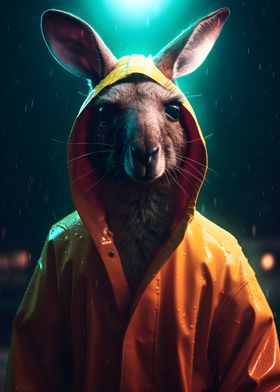 Kangaroo in a Raincoat