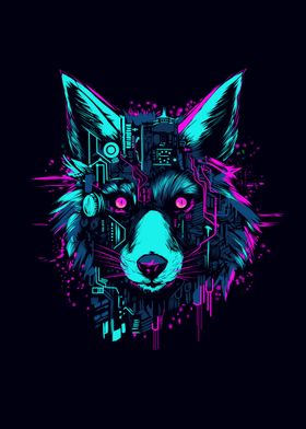 Cyberpunk wolf head