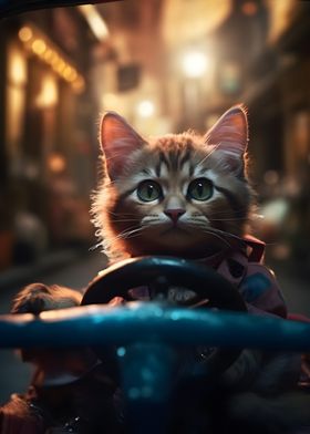 Cute Cat in a Go Cart
