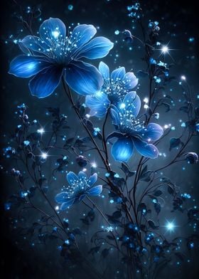 Blue Neon Flowers