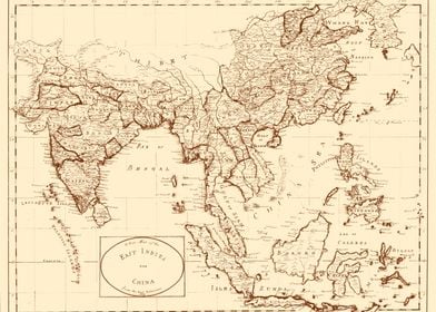 China india vintage map