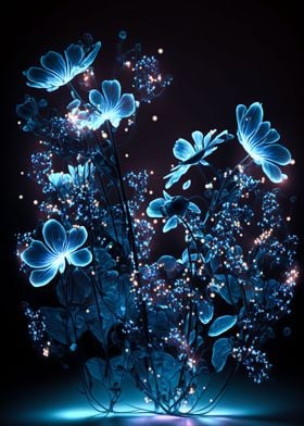 Blue Neon Flowers