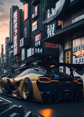 Dark Neon City Sports Car